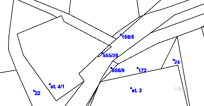 Parcela st. 555/28 v KÚ Lhotice, Katastrální mapa