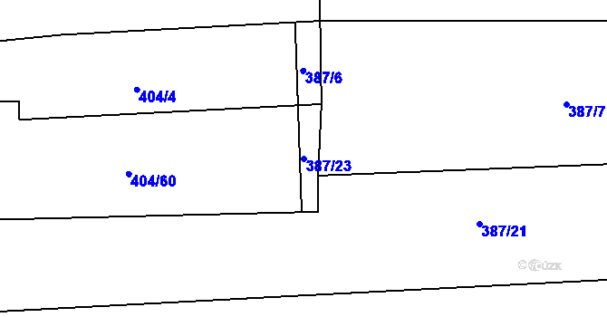 Parcela st. 387/23 v KÚ Lhotice, Katastrální mapa