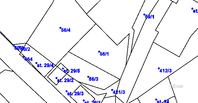 Parcela st. 56/1 v KÚ Miletín u Humpolce, Katastrální mapa