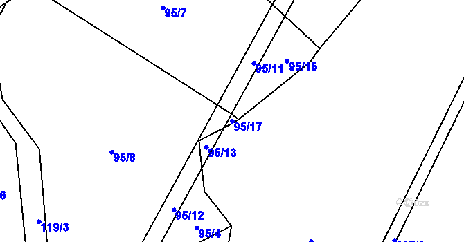 Parcela st. 95/17 v KÚ Lhotice u Jemnice, Katastrální mapa