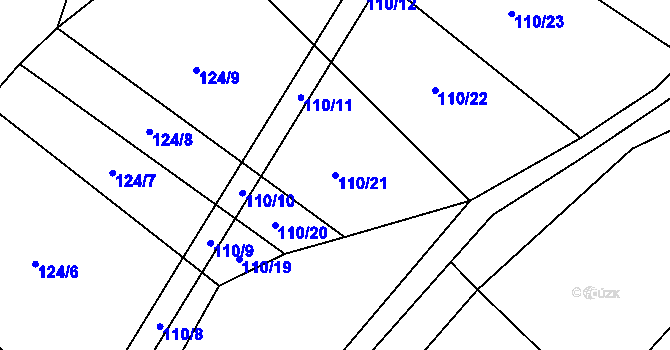 Parcela st. 110/21 v KÚ Lhotice u Jemnice, Katastrální mapa