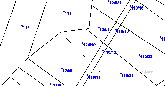 Parcela st. 124/10 v KÚ Lhotice u Jemnice, Katastrální mapa