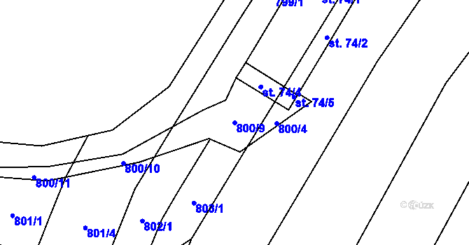 Parcela st. 800/9 v KÚ Lhotice u Jemnice, Katastrální mapa