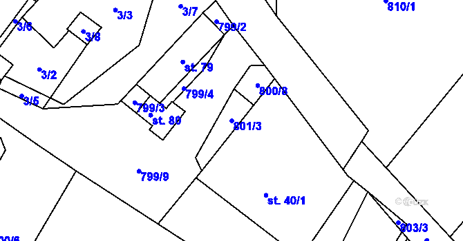 Parcela st. 801/3 v KÚ Lhotice u Jemnice, Katastrální mapa