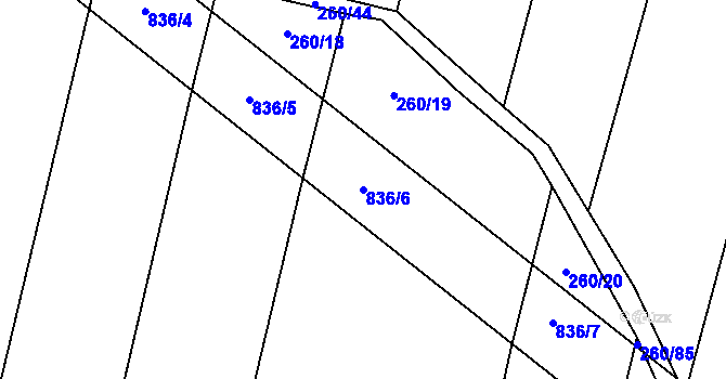 Parcela st. 836/6 v KÚ Lhotice u Jemnice, Katastrální mapa
