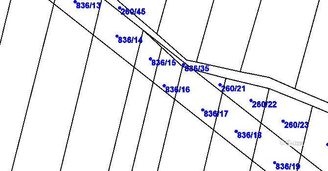 Parcela st. 836/16 v KÚ Lhotice u Jemnice, Katastrální mapa