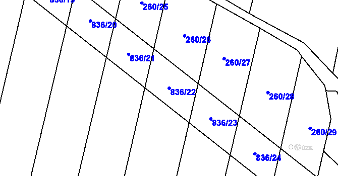Parcela st. 836/22 v KÚ Lhotice u Jemnice, Katastrální mapa