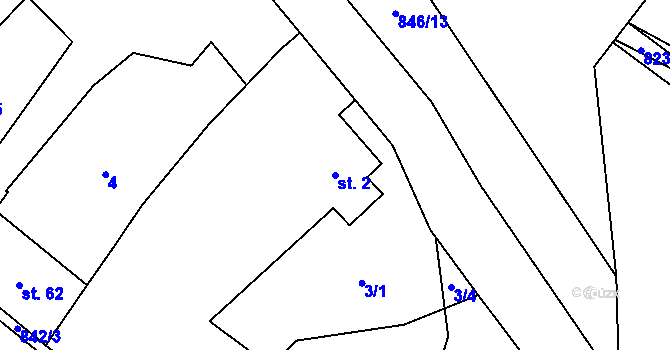 Parcela st. 2 v KÚ Lhotice u Jemnice, Katastrální mapa