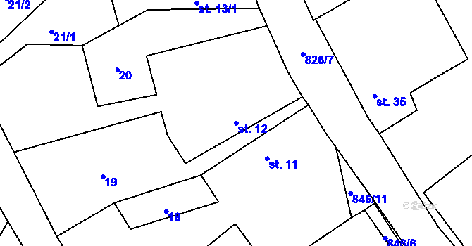Parcela st. 12 v KÚ Lhotice u Jemnice, Katastrální mapa