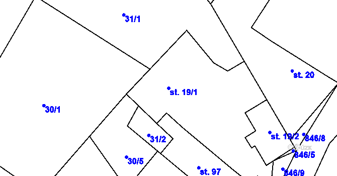 Parcela st. 19/1 v KÚ Lhotice u Jemnice, Katastrální mapa