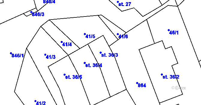 Parcela st. 36/3 v KÚ Lhotice u Jemnice, Katastrální mapa