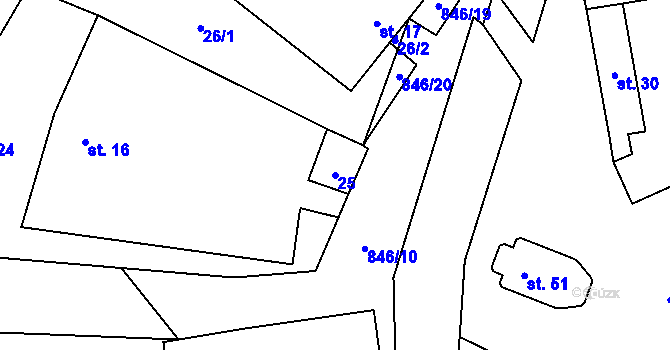 Parcela st. 25 v KÚ Lhotice u Jemnice, Katastrální mapa