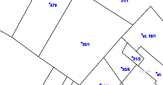 Parcela st. 30/1 v KÚ Lhotice u Jemnice, Katastrální mapa