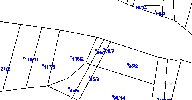 Parcela st. 95/1 v KÚ Lhotice u Jemnice, Katastrální mapa