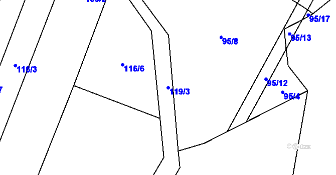 Parcela st. 119/3 v KÚ Lhotice u Jemnice, Katastrální mapa