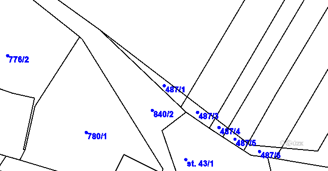 Parcela st. 487/1 v KÚ Lhotice u Jemnice, Katastrální mapa