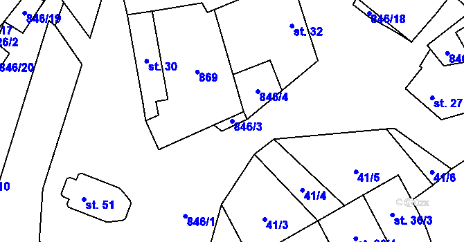 Parcela st. 846/3 v KÚ Lhotice u Jemnice, Katastrální mapa