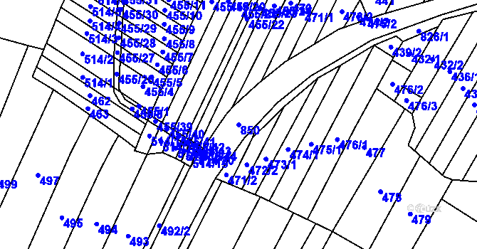 Parcela st. 850 v KÚ Lhotice u Jemnice, Katastrální mapa