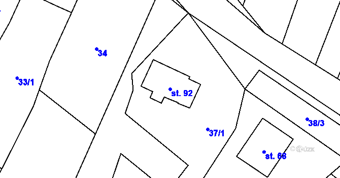 Parcela st. 92 v KÚ Lhotice u Jemnice, Katastrální mapa