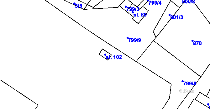 Parcela st. 102 v KÚ Lhotice u Jemnice, Katastrální mapa