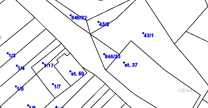 Parcela st. 846/23 v KÚ Lhotice u Jemnice, Katastrální mapa