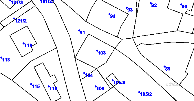 Parcela st. 103 v KÚ Lhotka u Hořovic, Katastrální mapa