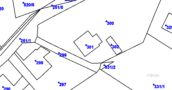 Parcela st. 301 v KÚ Lhotka u Hořovic, Katastrální mapa