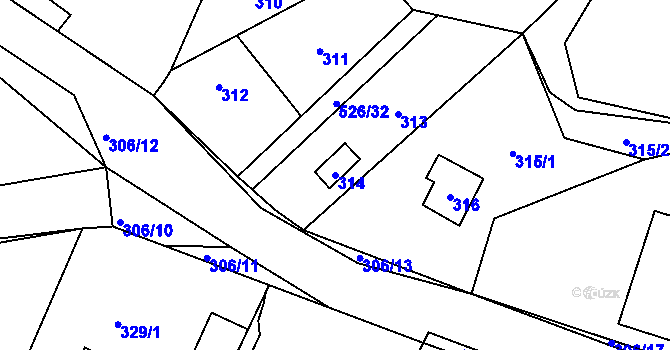 Parcela st. 314 v KÚ Lhotka u Hořovic, Katastrální mapa