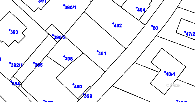 Parcela st. 401 v KÚ Lhotka u Hořovic, Katastrální mapa