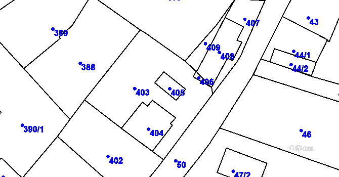 Parcela st. 405 v KÚ Lhotka u Hořovic, Katastrální mapa