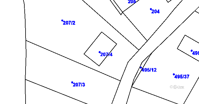 Parcela st. 207/4 v KÚ Lhotka u Hořovic, Katastrální mapa