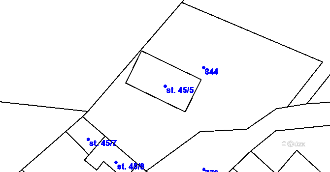 Parcela st. 45/5 v KÚ Lhotka u Mělníka, Katastrální mapa