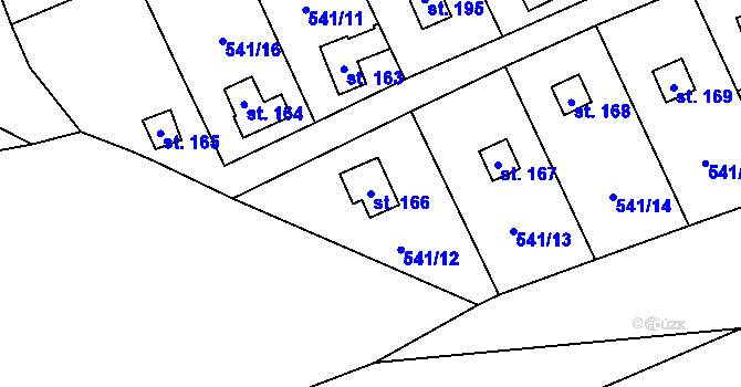 Parcela st. 166 v KÚ Lhotka u Mělníka, Katastrální mapa