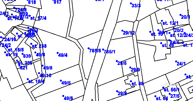 Parcela st. 785/1 v KÚ Lhotka u Mělníka, Katastrální mapa