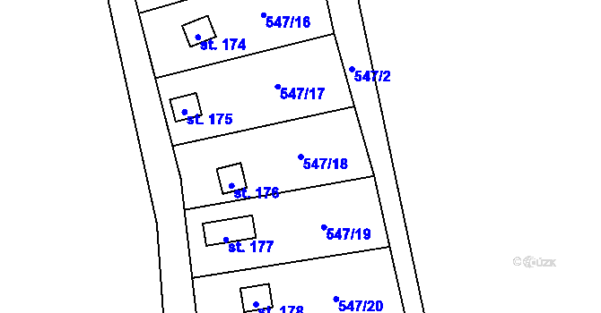 Parcela st. 547/18 v KÚ Lhotka u Mělníka, Katastrální mapa