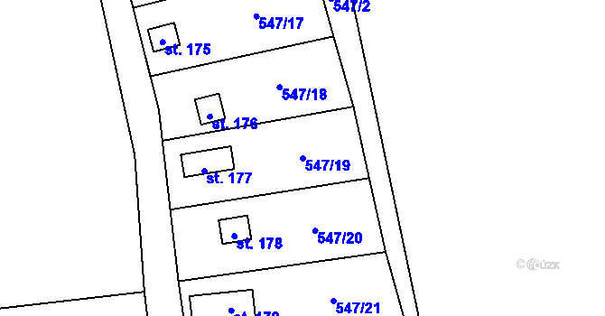 Parcela st. 547/19 v KÚ Lhotka u Mělníka, Katastrální mapa