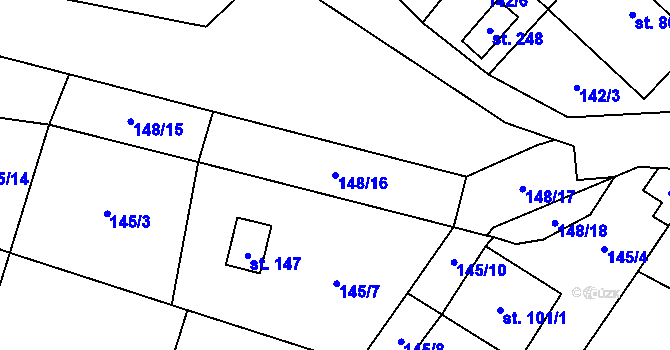 Parcela st. 148/16 v KÚ Lhotka u Mělníka, Katastrální mapa