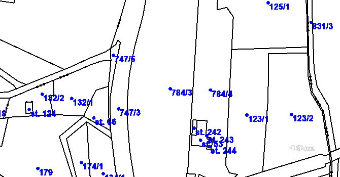 Parcela st. 784/3 v KÚ Lhotka u Mělníka, Katastrální mapa