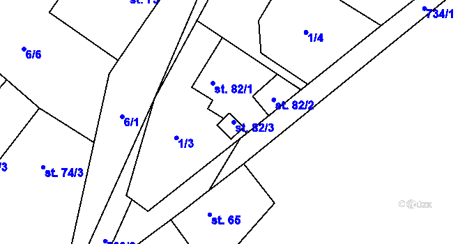 Parcela st. 82/3 v KÚ Lhotka u Mělníka, Katastrální mapa
