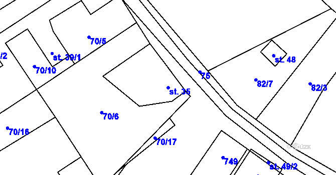 Parcela st. 35 v KÚ Lhotka u Humpolce, Katastrální mapa