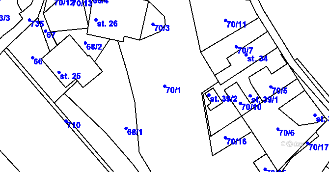 Parcela st. 70/1 v KÚ Lhotka u Humpolce, Katastrální mapa