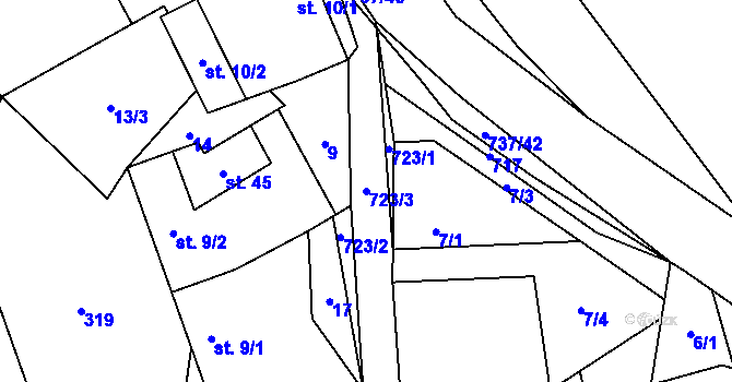 Parcela st. 723/3 v KÚ Lhotka u Humpolce, Katastrální mapa
