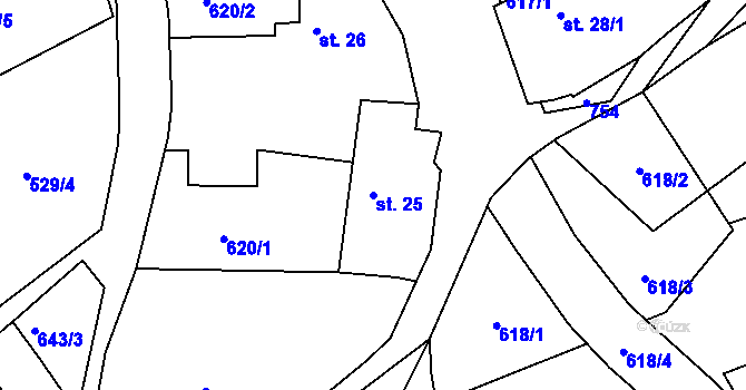 Parcela st. 25 v KÚ Chockov, Katastrální mapa