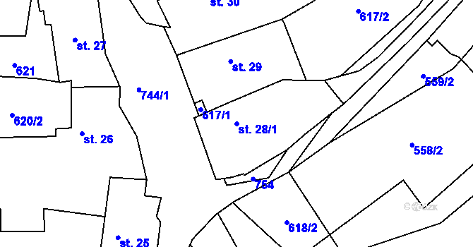 Parcela st. 28/1 v KÚ Chockov, Katastrální mapa