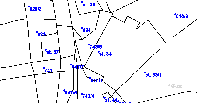 Parcela st. 34 v KÚ Chockov, Katastrální mapa