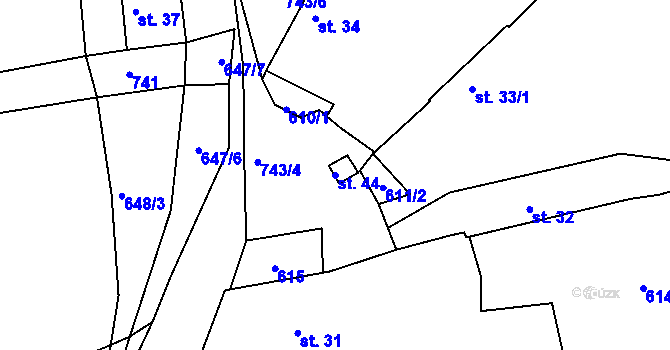 Parcela st. 44 v KÚ Chockov, Katastrální mapa