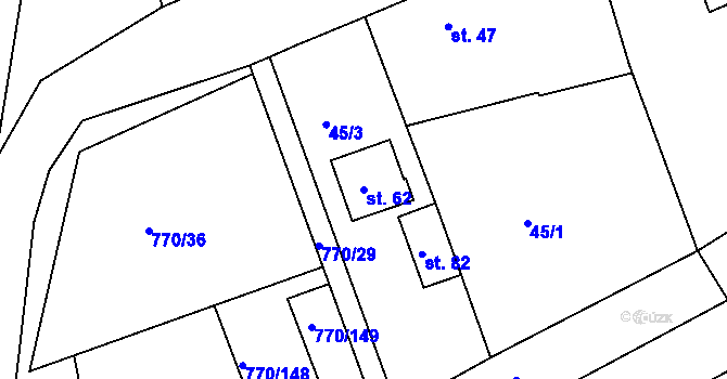 Parcela st. 62 v KÚ Lhotka u Radnic, Katastrální mapa