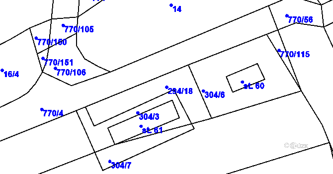 Parcela st. 294/18 v KÚ Lhotka u Radnic, Katastrální mapa