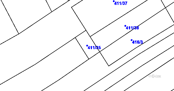 Parcela st. 411/35 v KÚ Lhotka u Radnic, Katastrální mapa