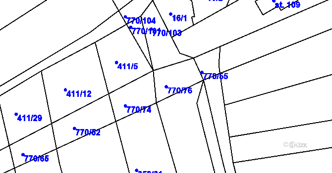 Parcela st. 770/76 v KÚ Lhotka u Radnic, Katastrální mapa